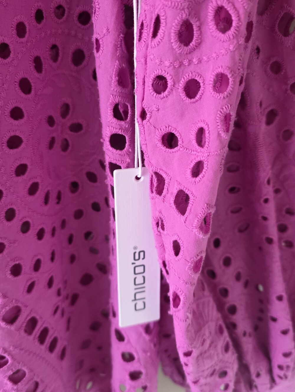 NWT Chico’s L Boho Romantic Resortwear Orchid Pink Eyelet Balloon Sleeve Blouse - Picture 9 of 16